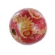 Wooden bead with vintage print 19mm Red